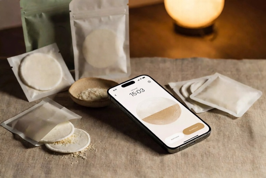 Plant-scent patches with guided audio on a phone