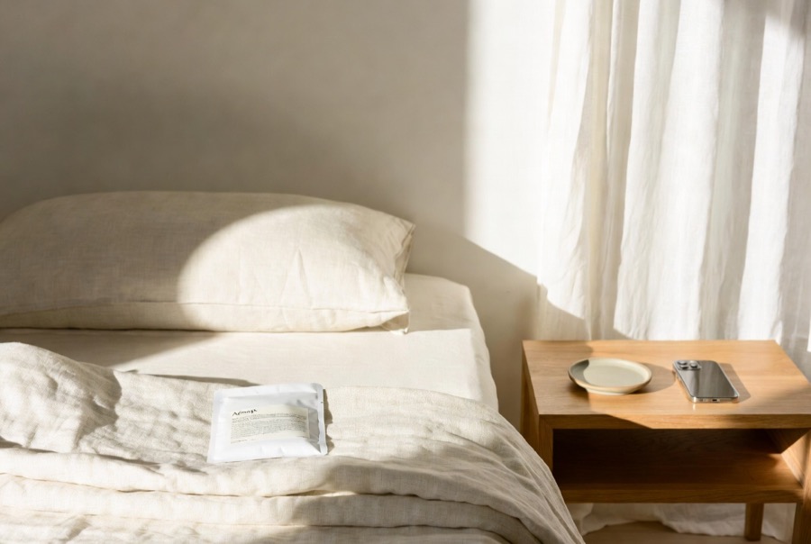 Quiet linen bed and plant-scent patch