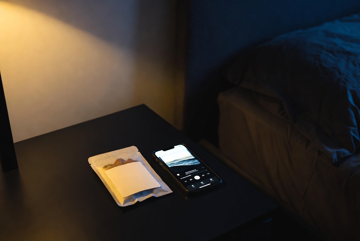 Quiet bedside rest — phone set aside