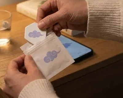Concept detail of opening a scent patch pouch